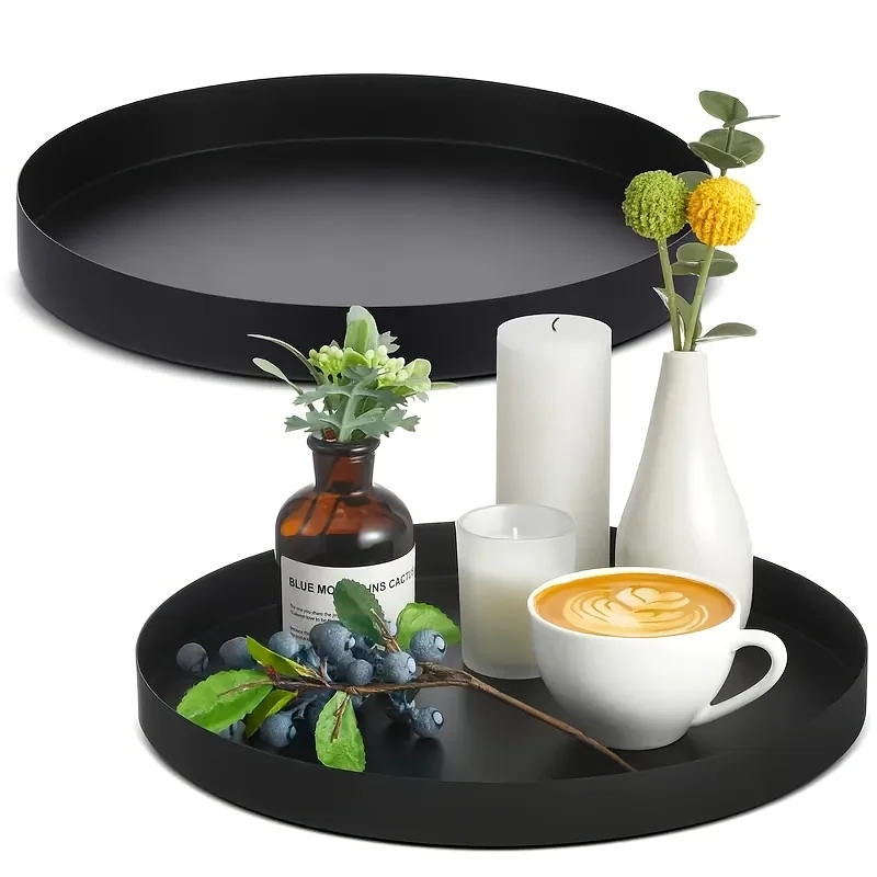 Silk Candle - Plateau circulaire ABS noir moderne avec